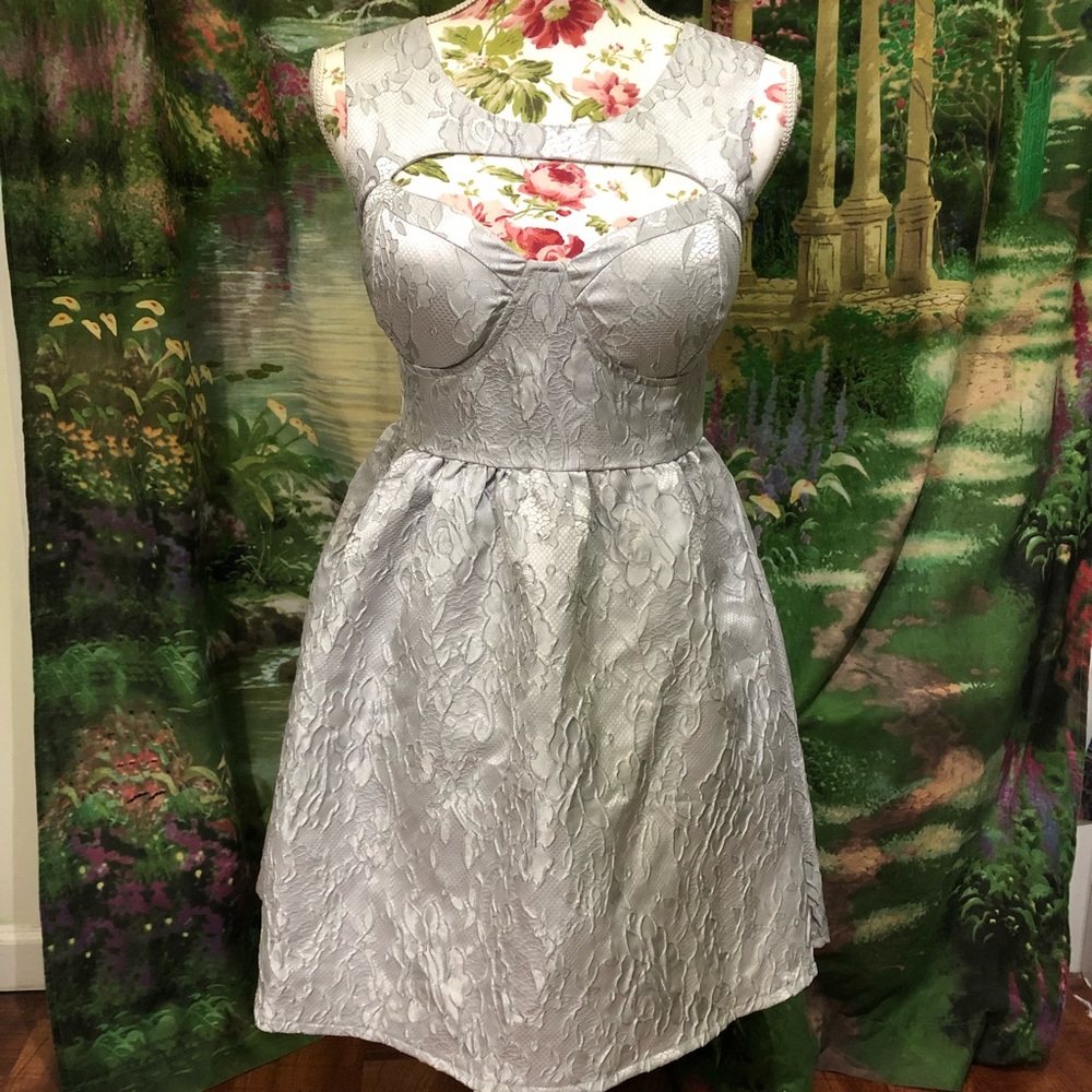LAST CHANCE!! Silver Lace Cutout Party Dress